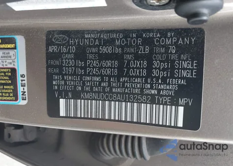 2010 Hyundai Veracruz Limited из США, поврежденный, VIN KM8NUDCC8AU132582